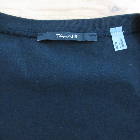 TAHARI Womens Tee-Shirt Top Size Medium Black Silver Metallic Cap Sleeve NEW $68 - Picture 3 of 7